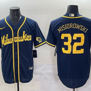 MLB Brewers 32 MISIOROWSKI Navy Nike Cool Base Men Jersey