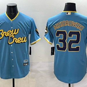 MLB Brewers 32 MISIOROWSKI Blue City Nike Cool Base Men Jersey