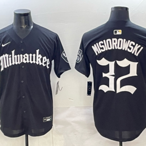 MLB Brewers 32 MISIOROWSKI  New Black Nike Cool Base Men Jersey