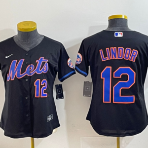 MLB Mets 12 Francisco Lindor Black Nike Cool Base Women Jersey