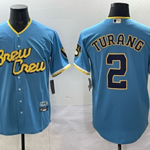 MLB Brewers 2 Turang Blue City Nike Cool Base Men Jersey