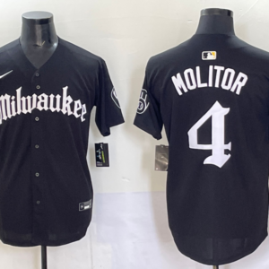 MLB Brewers 4 Molitor New Black Nike Cool Base Men Jersey