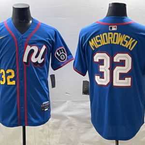 MLB Brewers 32 Misiorowski Blue National League 2025 All Star Nike Cool Base Men Jersey