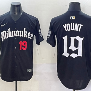 MLB Brewers 19 Yount New Black Nike Cool Base Men Jersey