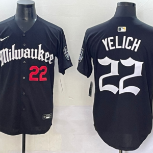 MLB Brewers 22 Christian Yelich  New Black Nike Cool Base Men Jersey