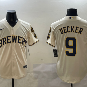 MLB Brewers 9 Uecker Cream Nike Cool Base Men Jersey