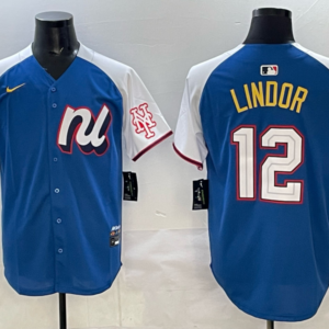 MLB Mets 12 Lindor Blue Alternate 2025 All Star Nike Cool Base Men Jersey