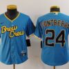 MLB Brewers 24 William Contreras Blue City Connect Nike Cool Base Youth Jersey
