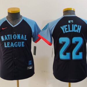 MLB Brewers 22 Christian Yelich Black 2024 All-Star Nike Cool Base Youth Jersey