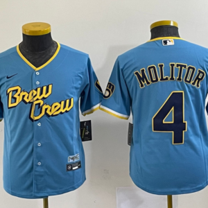 MLB Brewers 4 Paul Molitor Powder Blue City Connect Nike Cool Base Youth Jersey