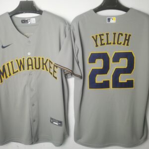 MLB Brewers 22 Christian Yelich Grey Nike Cool Base Men Jersey