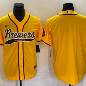 MLB Brewers Blank Yellow Baseball Nike Cool Base Men Jersey