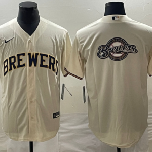 MLB Brewers Blank Cream Baseball Logo Nike Cool Base Men Jersey