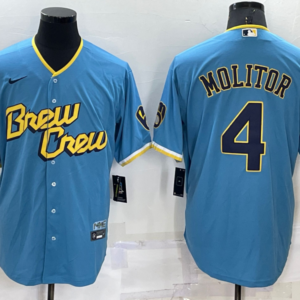 MLB Brewers 4 Paul Molitor Powder Blue 2021 City Connect Nike Cool Base Men Jersey