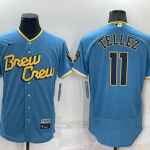 MLB Brewers 11 Rowdy Tellez Powder Blue 2021 City Connect Nike Flexbase Men Jersey