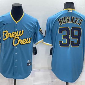 MLB Brewers 39 Corbin Burnes Powder Blue 2021 City Connect Nike Cool Base Men Jersey