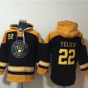 MLB Brewers 22 Christian Yelich Black Gold Ageless Must-Have Lace-Up Pullover Hoodie
