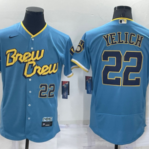 MLB Brewers 22 Christian Yelich Powder Blue 2021 City Connect Flexbase Men Jersey