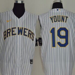 MLB Brewers 19 Robin Yount White Gold Nike Cool Base Sleeveless Men Jersey