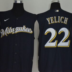 MLB Brewers 22 Christian Yelich Navy Nike Cool Base Sleeveless Men Jersey