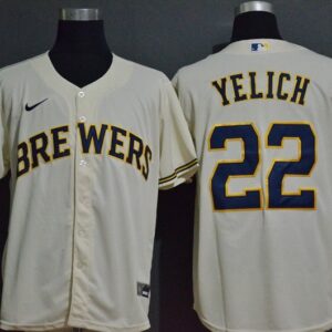 MLB Brewers 22 Christian Yelich Cream Nike 2020 Cool Base Men Jersey
