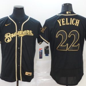 MLB Brewers 22 Christian Yelich Black Gold 2020 Nike Flexbase Men Jersey