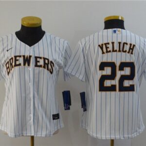 MLB Brewers 22 Christian Yelich 2020 Nike Cool Base  Women Jersey(Run Small)