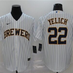 MLB Brewers 22 Christian Yelich White 2020 Nike Cool Base Men Jersey