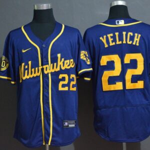 MLB Brewers 22 Christian Yelich Royal Nike 2020 Flexbase Men Jersey