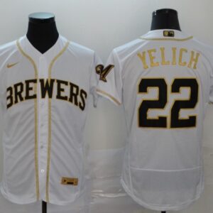 MLB Brewers 22 Christian Yelich White Gold 2020 Nike Flexbase Men Jersey
