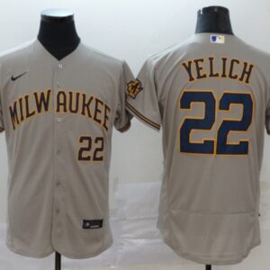 MLB Brewers 22 Christian Yelich Grey Nike Men Jersey
