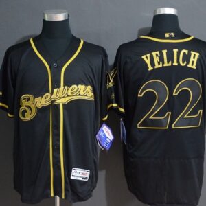 MLB Brewers 22 Christian Yelich Black Gold Flexbase Men Jersey