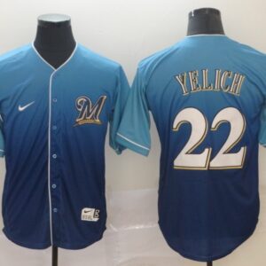 MLB Brewers 22 Christian Yelich Blue Drift Fashion Men Jersey