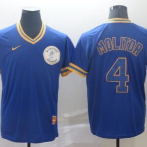 MLB Brewers 4 Paul Molitor Royal Nike Cooperstown Collection Legend V-Neck Men Jersey