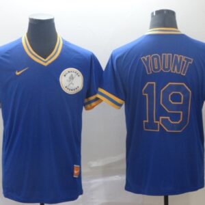 MLB Brewers 19 Robin Yount Royal Nike Cooperstown Collection Legend V-Neck Men Jersey