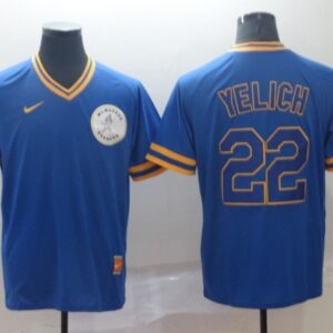 MLB Brewers 22 Christian Yelich Royal Nike Cooperstown Collection Legend V-Neck Men Jersey