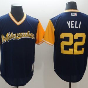 MLB Brewers 22 Christian Yelich Yeli Navy 2018 Players' Weekend Authentic Men Jersey