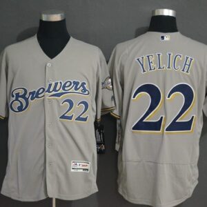 MLB Brewers 22 Christian Yelich  Gray Flexbase Men Jersey