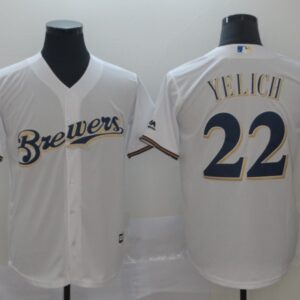 MLB Brewers 22 Christian Yelich White Cool Base Men Jersey
