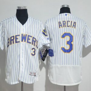 MLB Brewers 3 Orlando Arcia White Flexbase Men Jersey