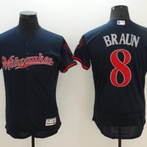 MLB Brewers 8 Ryan Braun Navy Fashion Stars and Stripes Flexbase Men Jersey