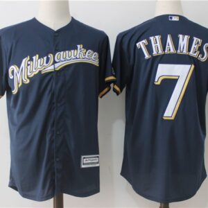 MLB Brewers 7 Eric Thames Navy Cool Base Men Jersey