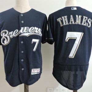 MLB Brewers 7 Eric Thames Navy Flexbase Men Jersey