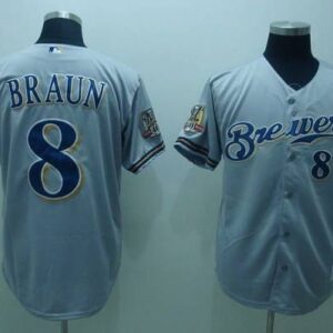 MLB Brewers 8 Ryan Braun Grey Men Jersey