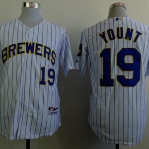 MLB Brewers 19 Robin Yount White(Blue Strip) Men Jersey