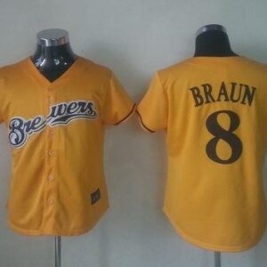 MLB Brewers 8 Ryan Braun Yellow Alternate Cool Base Women Jersey