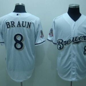 MLB Brewers 8 Ryan Braun White Men Jersey