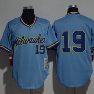 MLB Brewers 19 Robin Yount Blue Mitchell and Ness Throwback Men Jersey