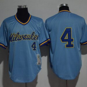 MLB Brewers 4 Paul Molitor Blue Mitchell and Ness Throwback Men Jersey