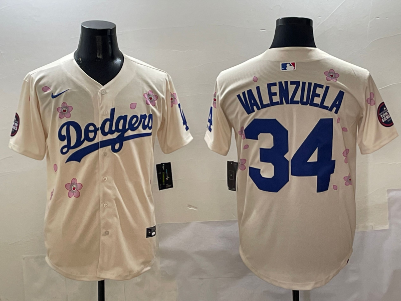 MLB Dodgers 34 Fernando Valenzuela Cream 2025 Tokyo Series Nike Cool Base Men Jersey